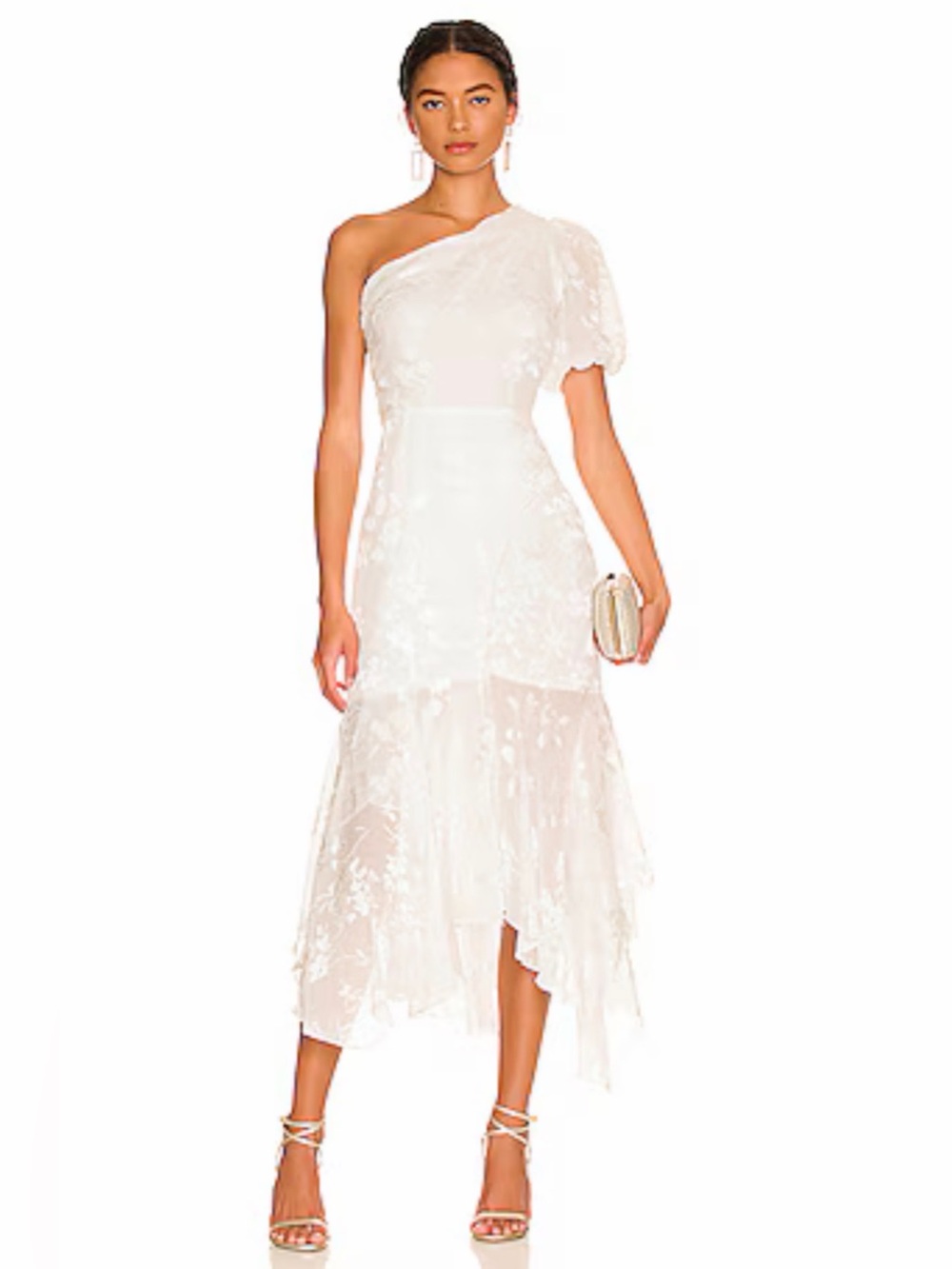 ASRT One-Shoulder White Lace Midi Dress